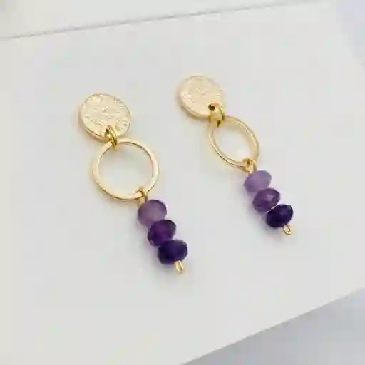 Aretes Dorados Con Piedras Amatista