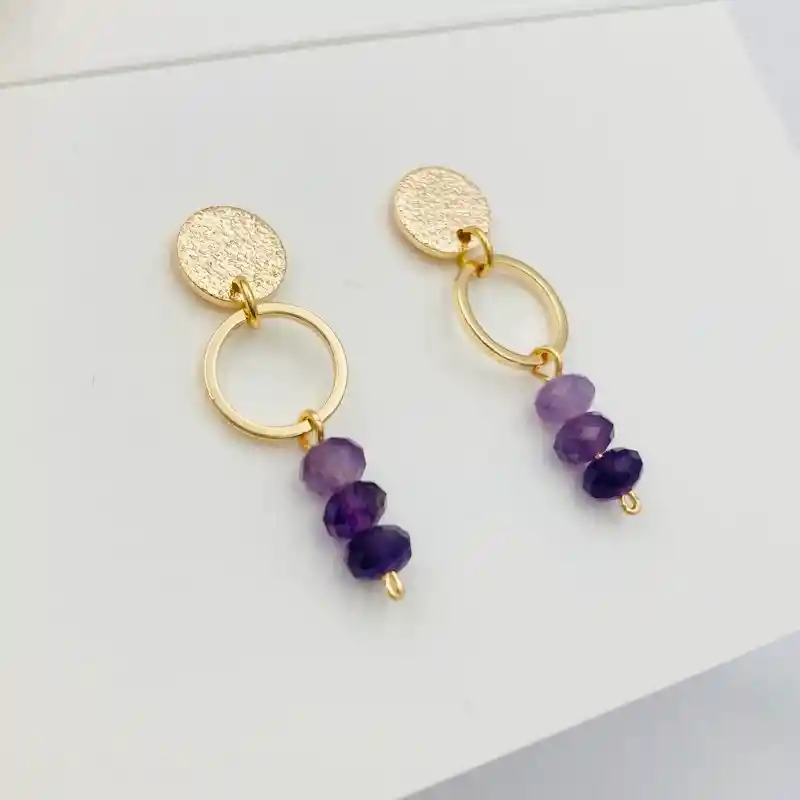 Aretes Dorados Con Piedras Amatista