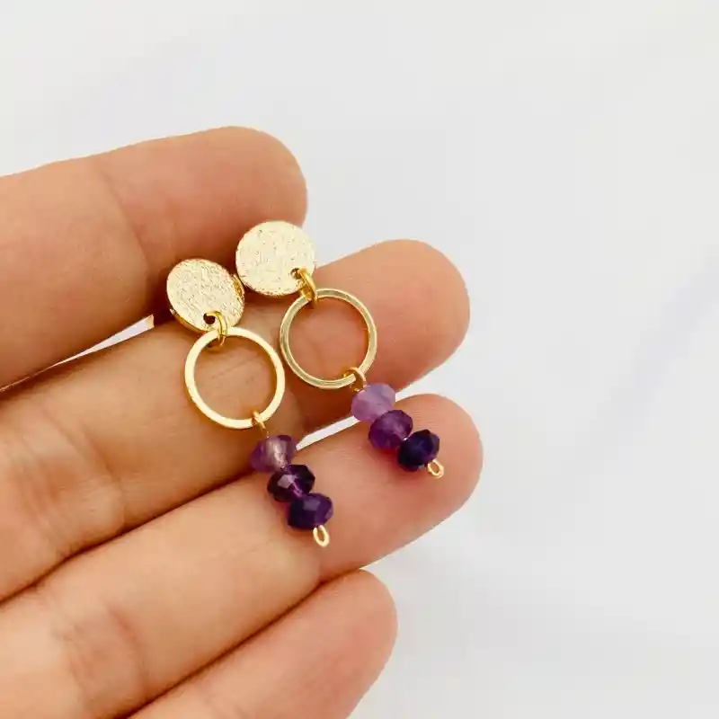 Aretes Dorados Con Piedras Amatista