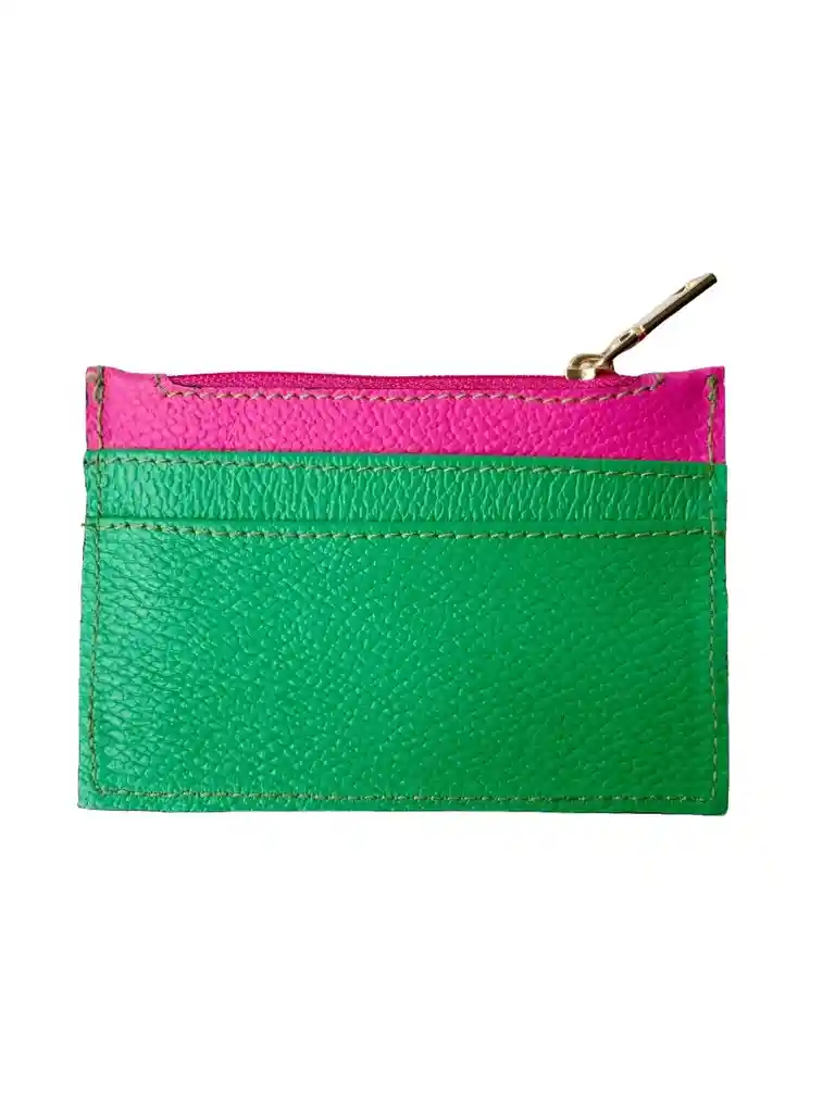 Tarjetero Mini En Cuero Rosa Y Verde Mix