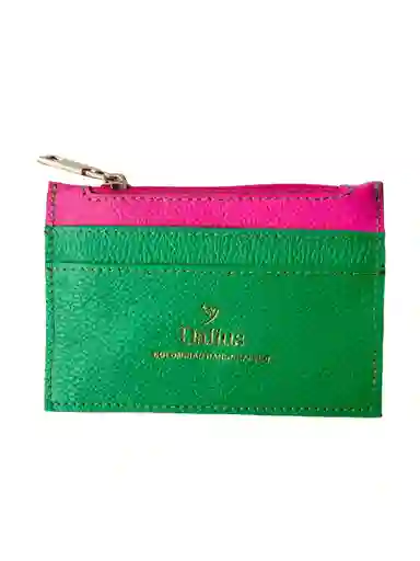 Tarjetero Mini En Cuero Rosa Y Verde Mix