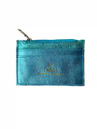 Tarjetero Mini En Cuero Azul Glitter