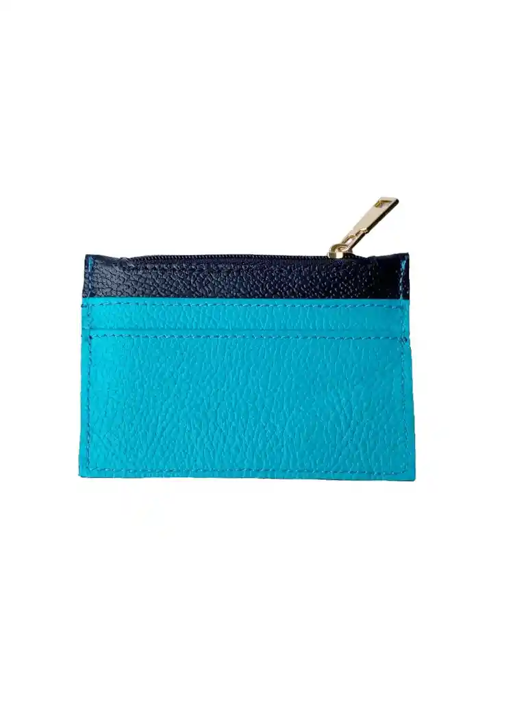 Tarjetero Mini En Cuero Azul Y Negro Mix