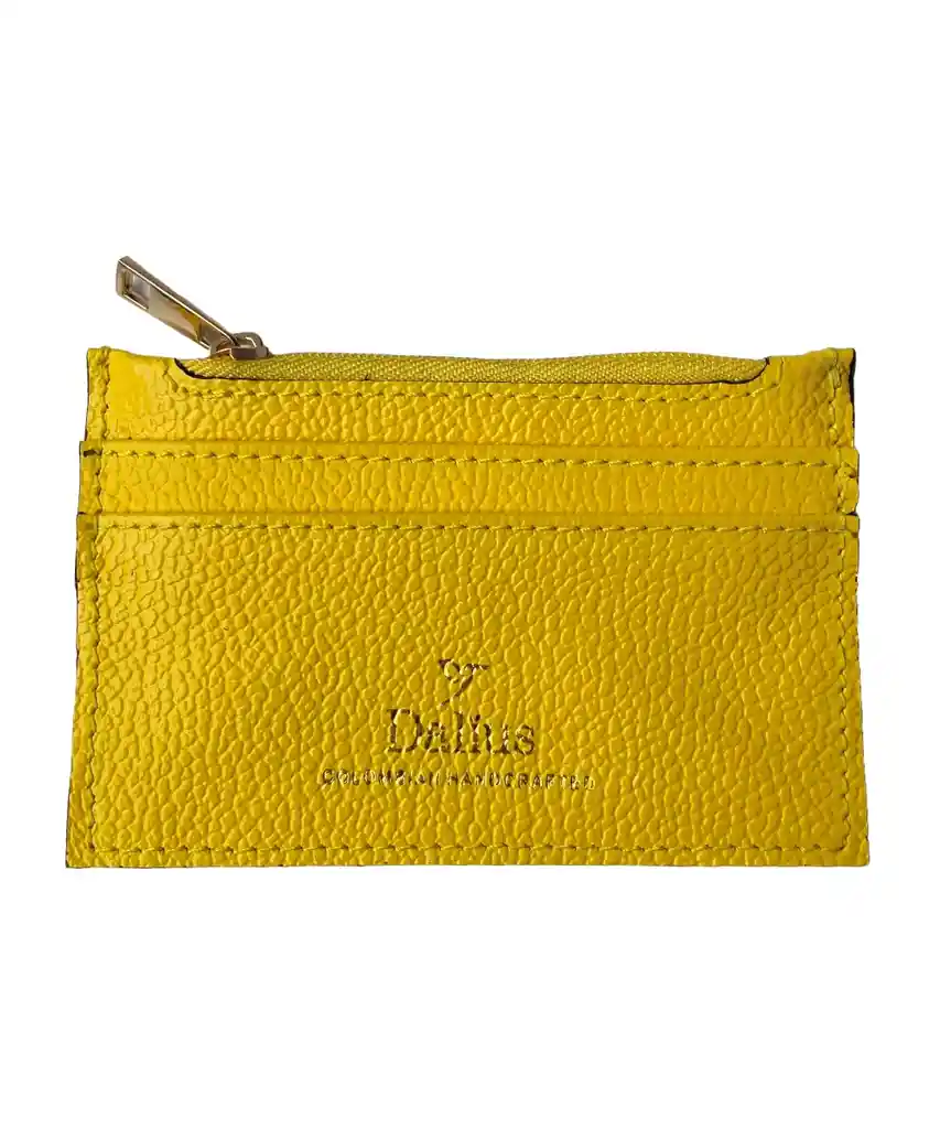 Tarjetero Mini En Cuero Amarillo