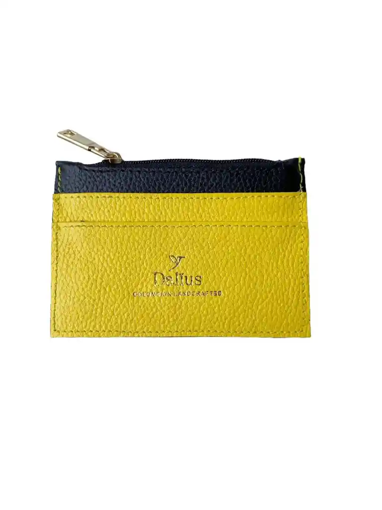 Tarjetero Mini En Cuero Amarillo Y Negro Mix