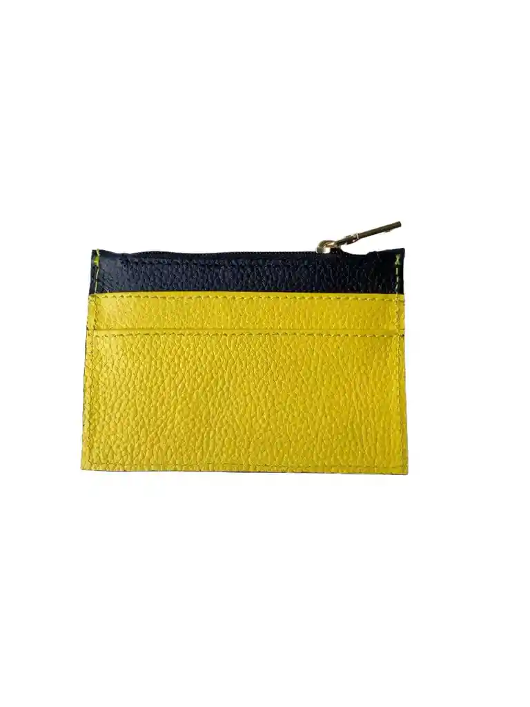 Tarjetero Mini En Cuero Amarillo Y Negro Mix