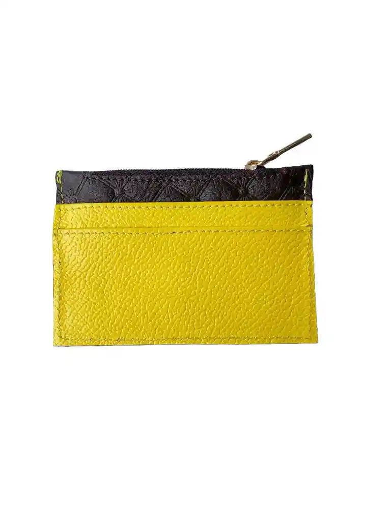 Tarjetero Mini En Cuero Amarillo Y Café Mix