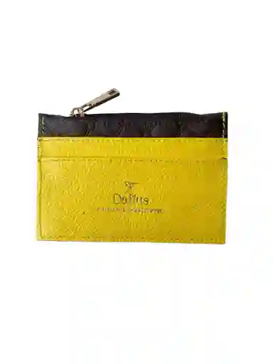 Tarjetero Mini En Cuero Amarillo Y Café Mix