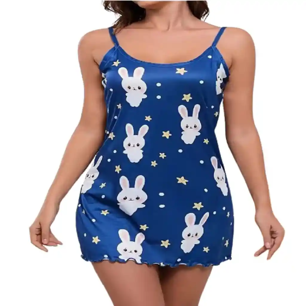 Pijama Color Azul Estampado Conejos Talla L