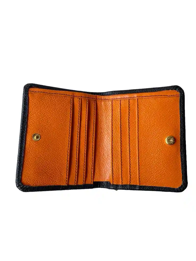 Billetera En Cuero Negro Y Naranja Mix