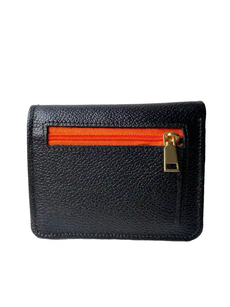 Billetera En Cuero Negro Y Naranja Mix