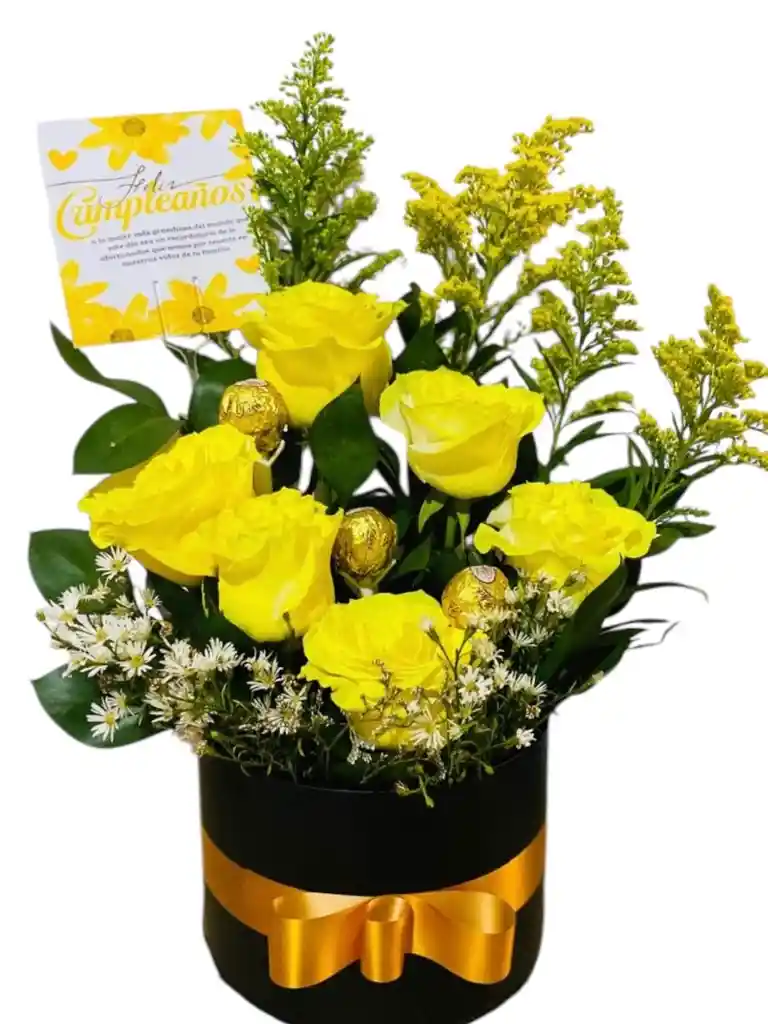 Ramo De Flores Con Rosas Amarillas Y Chocolates ( Arreglo De Flores Amarillas- Regalo Para Mujer-bouquet De Flores - Feliz Cumpleaños) Flores Amarillas