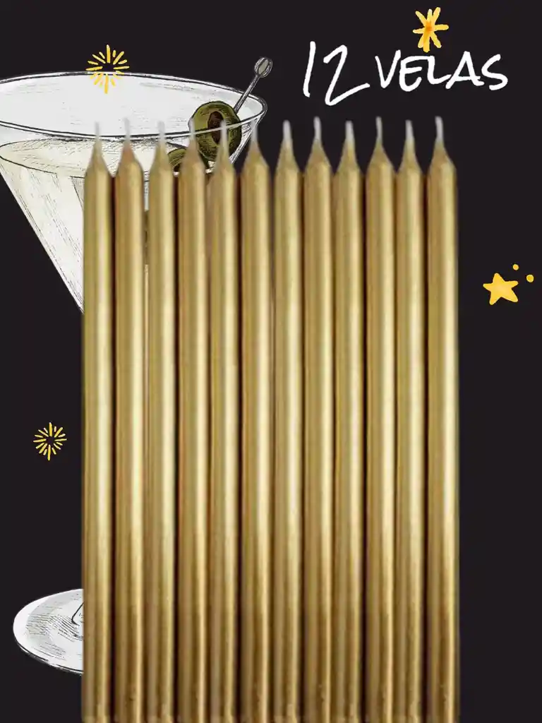 12 Velas Doradas Decorativas – 12 Cm De Elegancia Y Brillo