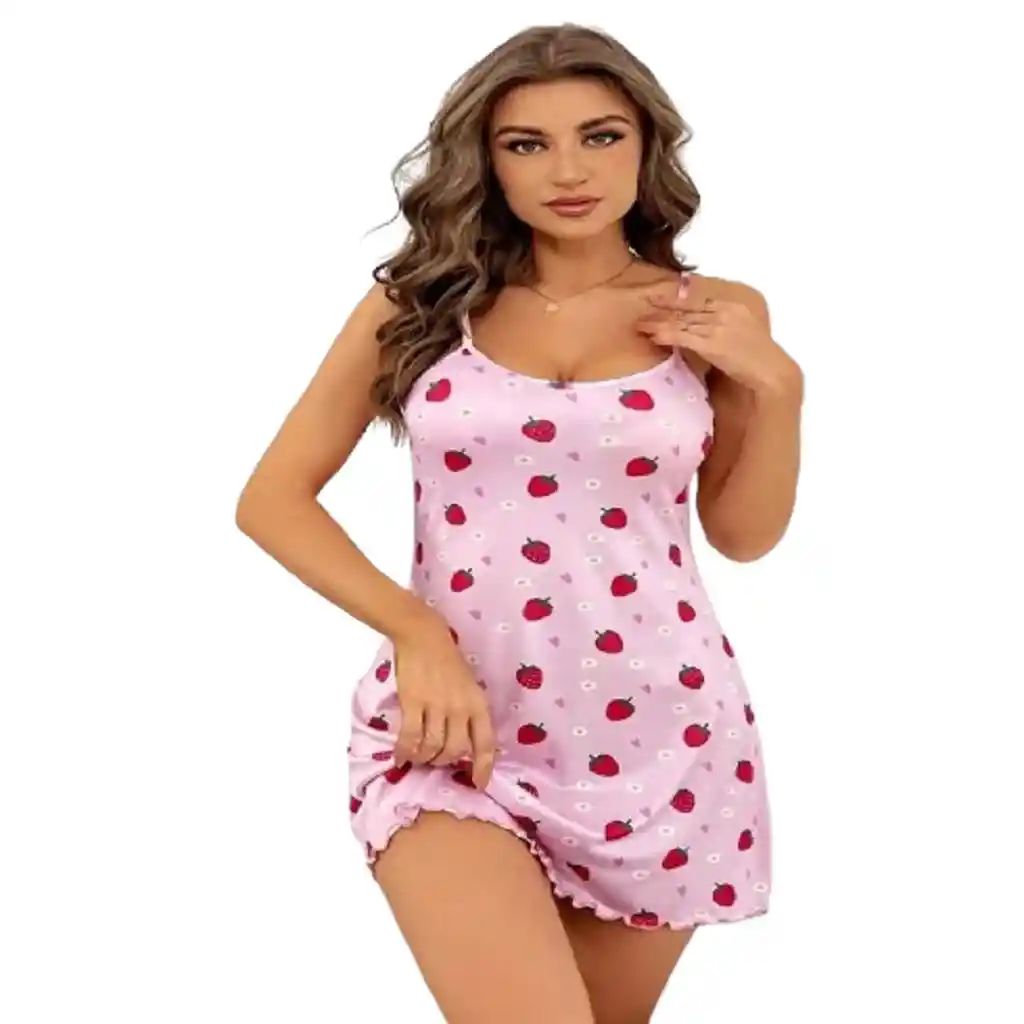 Pijama Color Rosa Estampado De Fresas Talla M