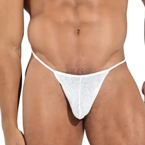 Talla S Elastic Thong Tanga Brasilera Hilo Hombre "t"back Transparencia Malla Blanca Blokes