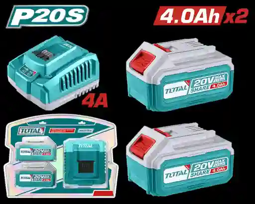 Kit De 2 Baterias 4,0ah + Cargador De 20v Industrial Super Total (utfbcpk1424)