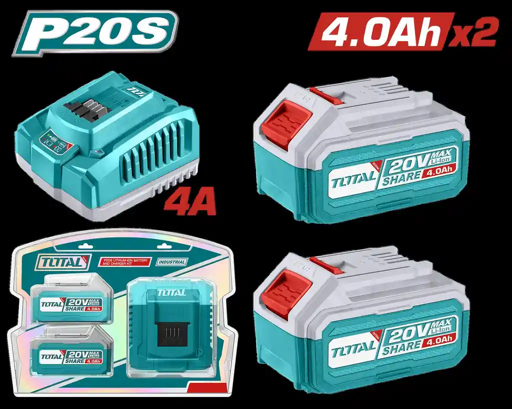 Kit De 2 Baterias 4,0ah + Cargador De 20v Industrial Super Total (utfbcpk1424)
