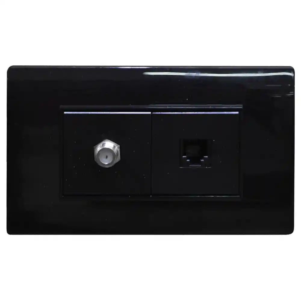 Linea Bk Plus Negra Incrustar Toma Telefono + Tv (118k-78-blk) (ht20726)