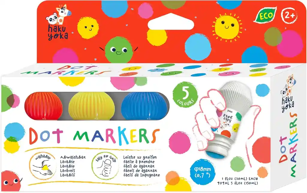 Juego Marcadores Lavables De Puntos 5 Unidades Para Niños