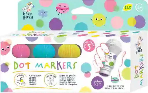 Juego Marcadores Lavables De Puntos 5 Unidades Para Niños