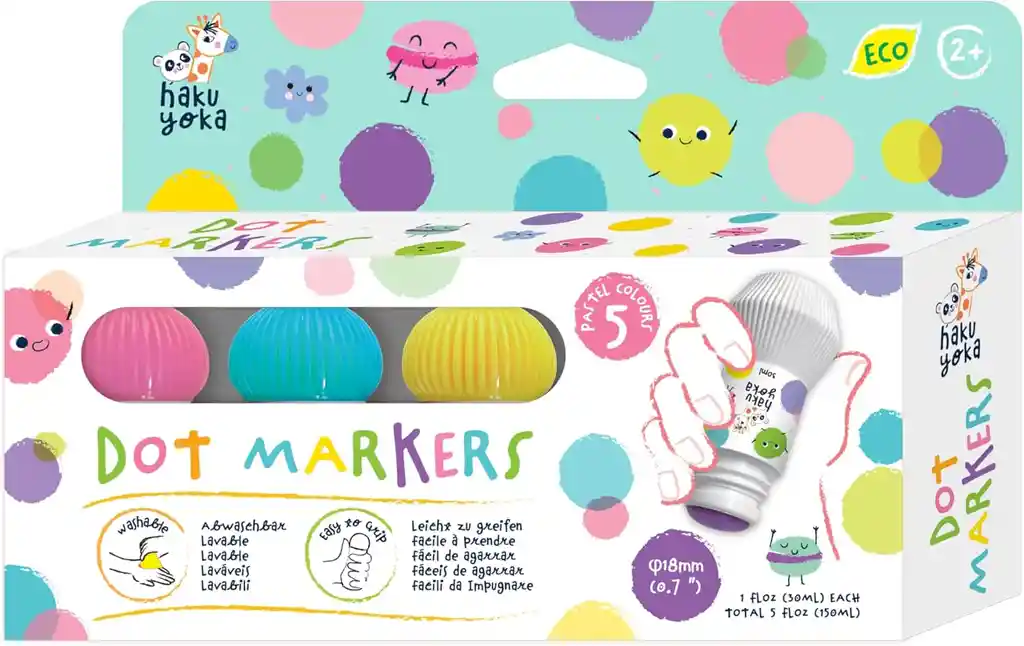 Juego Marcadores Lavables De Puntos 5 Unidades Para Niños