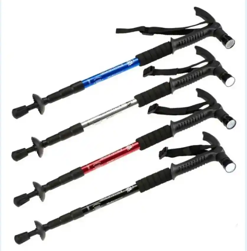 Baston Palo Senderismo Trekking Con Linterna Led Ajustable Montaña Hiking Metal