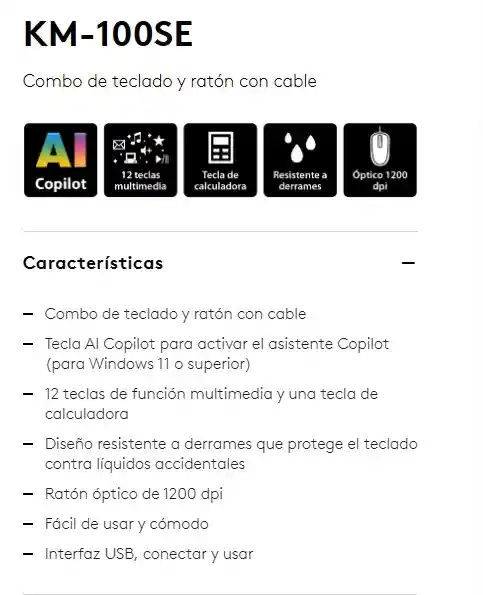 Eleva Tu Productividad Con El Combo Usb Genius Km-100se: Teclado Resistente A Derrames, Acceso Rápido A Copilot Y Mouse Óptico De 1200 Dpi