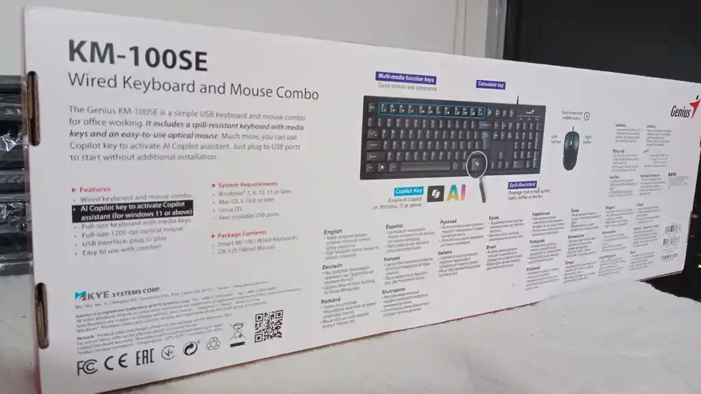 Eleva Tu Productividad Con El Combo Usb Genius Km-100se: Teclado Resistente A Derrames, Acceso Rápido A Copilot Y Mouse Óptico De 1200 Dpi