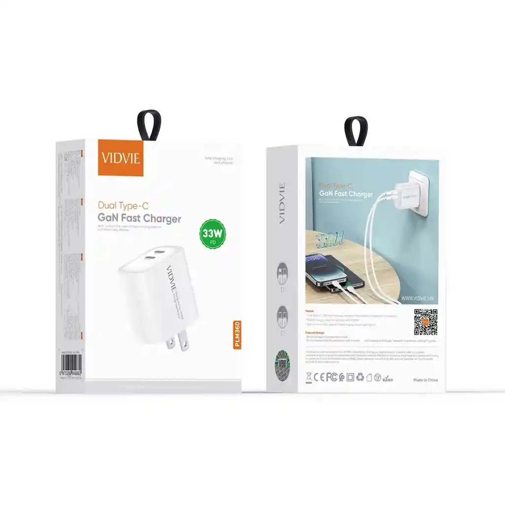 Cargador Doble Puerto Tipo C Con Cable Incluido Tipo C A Lightning (iphone) 33w, Vidvie Plm360