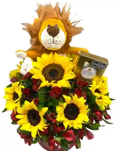Flores- Girasoles En Burbuja, Con Peluche Y Ferrero Rocher