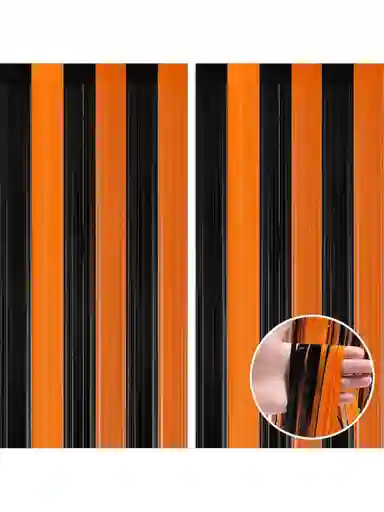2pzs Cortina Decorativa Fiesta Halloween Papel Naranja Neg