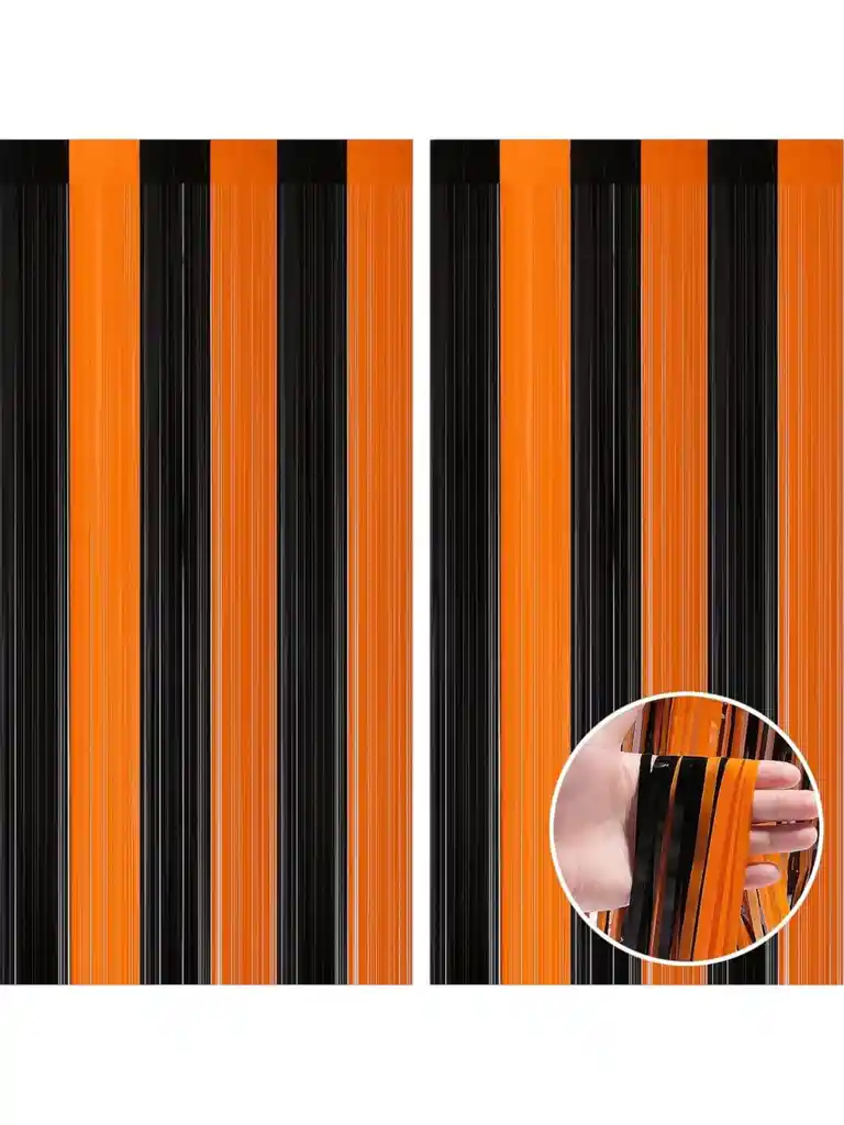 2pzs Cortina Decorativa Fiesta Halloween Papel Naranja Neg
