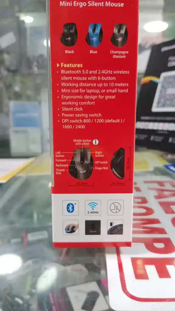 Mouse Genius Ergo 9000s Bluetooth Y 2.4ghz Con Batería Recargable, Diseño Ergonómico Para Diestros, Led 7 Colores Y Modo Silencioso Sin Clics Molestos