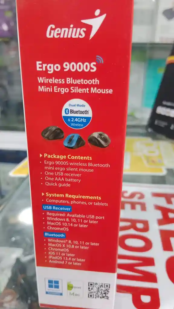 Mouse Genius Ergo 9000s Bluetooth Y 2.4ghz Con Batería Recargable, Diseño Ergonómico Para Diestros, Led 7 Colores Y Modo Silencioso Sin Clics Molestos