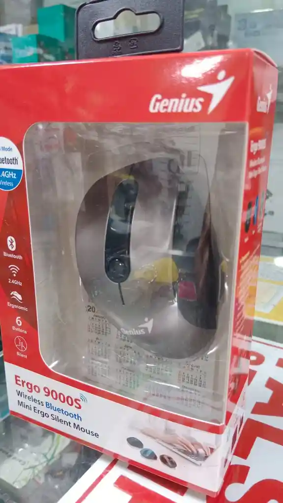 Mouse Genius Ergo 9000s Bluetooth Y 2.4ghz Con Batería Recargable, Diseño Ergonómico Para Diestros, Led 7 Colores Y Modo Silencioso Sin Clics Molestos