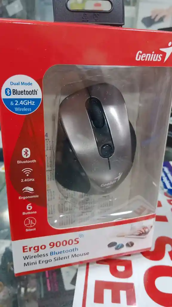 Mouse Genius Ergo 9000s Bluetooth Y 2.4ghz Con Batería Recargable, Diseño Ergonómico Para Diestros, Led 7 Colores Y Modo Silencioso Sin Clics Molestos