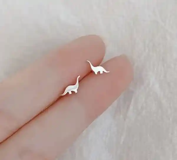 Aretes Mini Dinosaurios Plateados