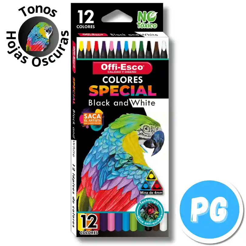 Caja Lapices De Colores Offiesco X12 Unds Edicion Black White Unipunta