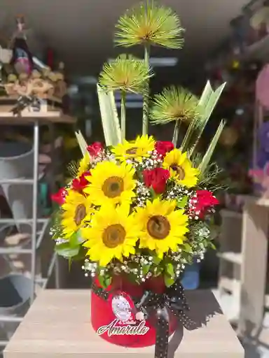 Cilindro Girasoles Con Rosa