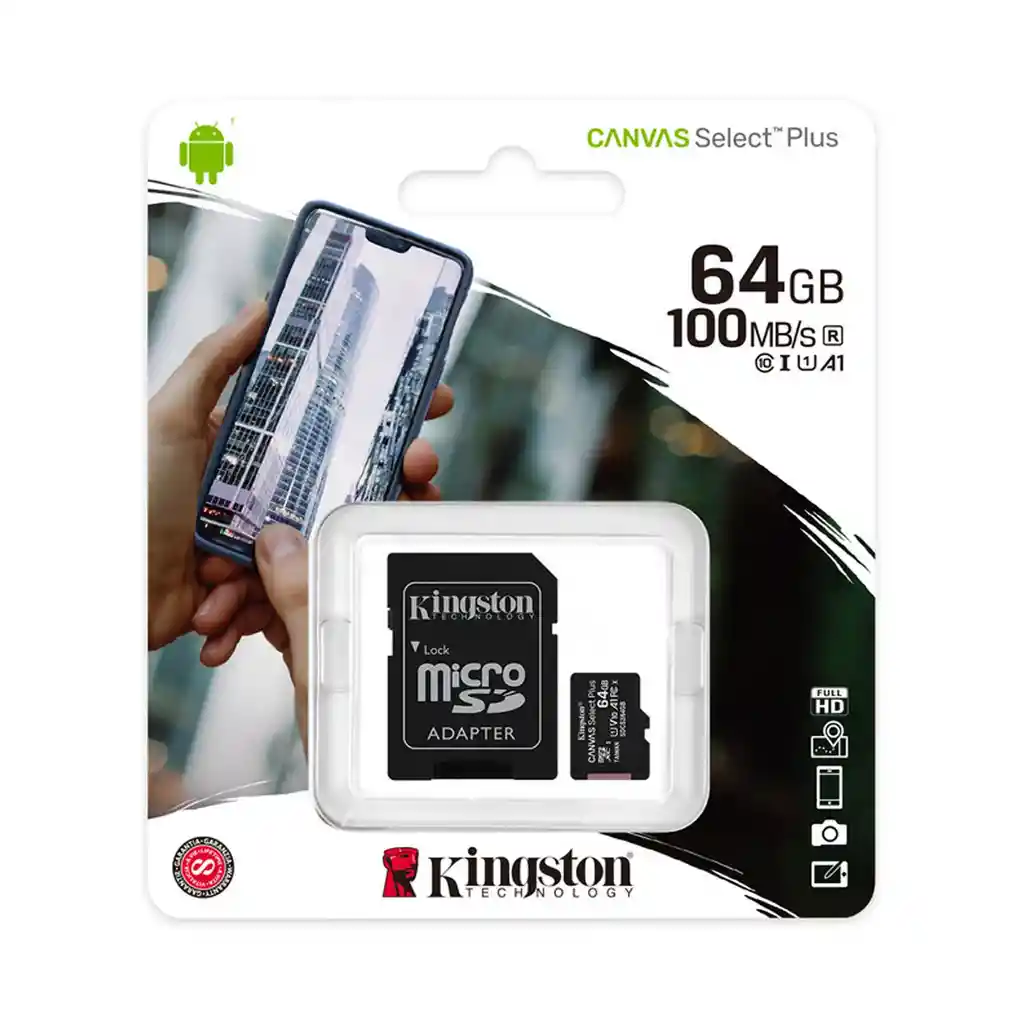 Micro Sd Kingston 64gb Clase 10, 100 Mb/s