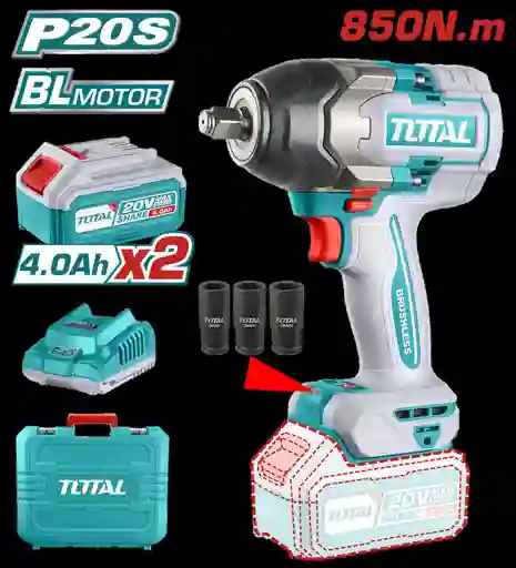 Pistola Impacto Inalambrica 1/2" 20v 850 N.m Incluye 2 Baterias 1 Cargador Industrial Super Total (utiwli2085)