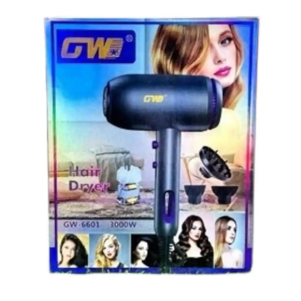 Secador De Cabello Gw 6601 Con Difusor Y 2 Boquillas