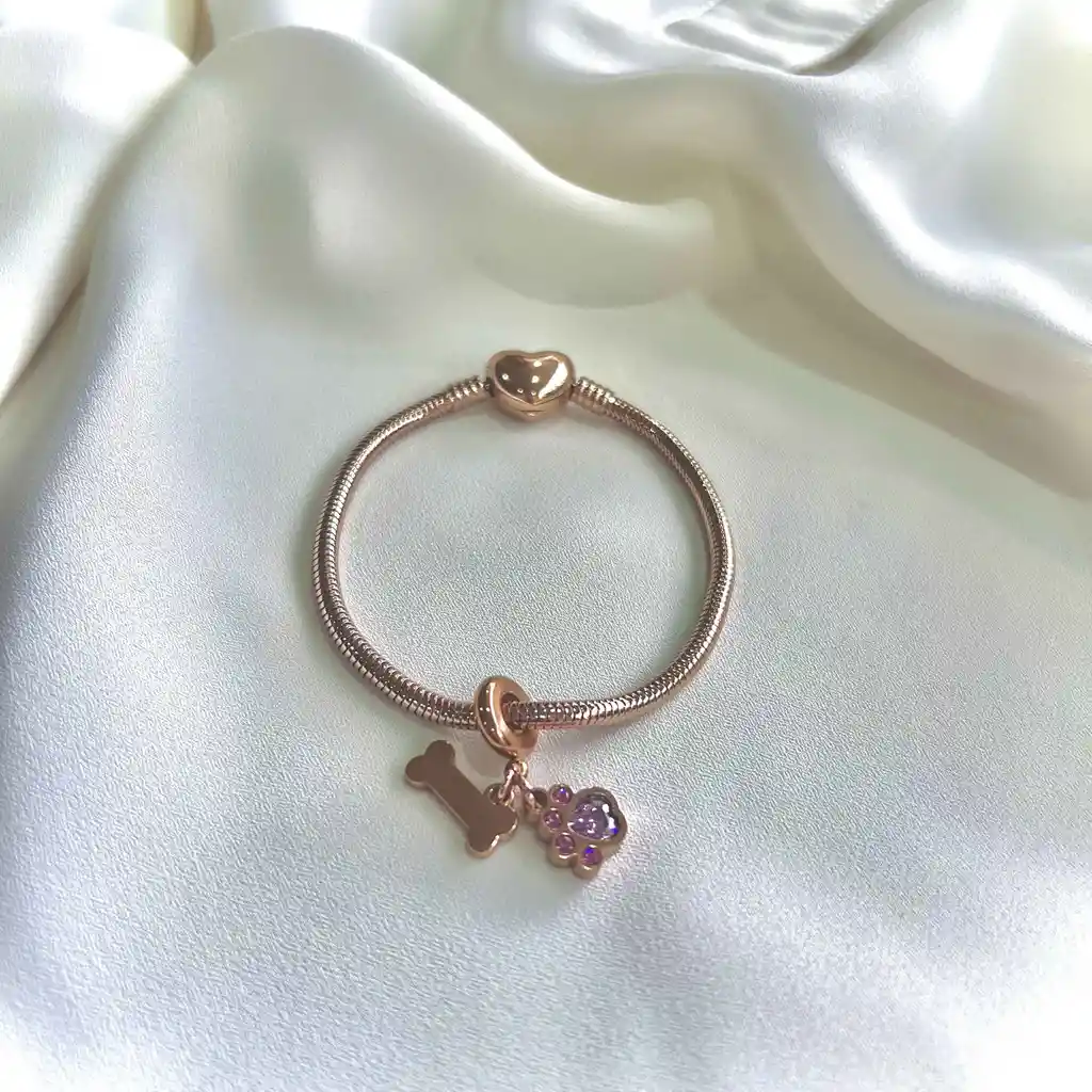 Pulsera Memorias Rosa Talla 18 Cm + Charm Amor Perruno