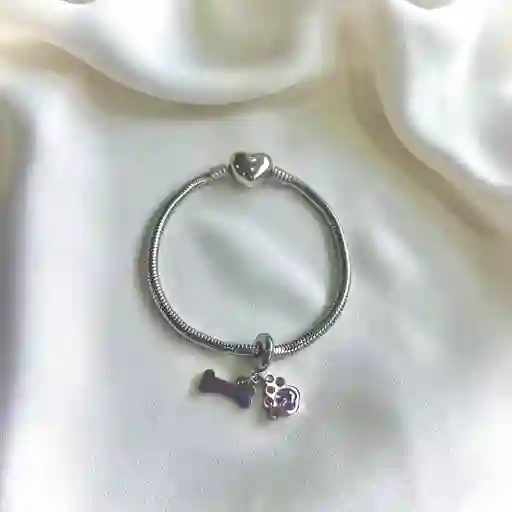 Pulsera Memorias Plateado Talla 17 Cm + Charm Amor Perruno