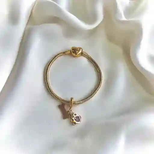 Pulsera Memorias Dorado Talla 19 Cm + Charm Amor Perruno