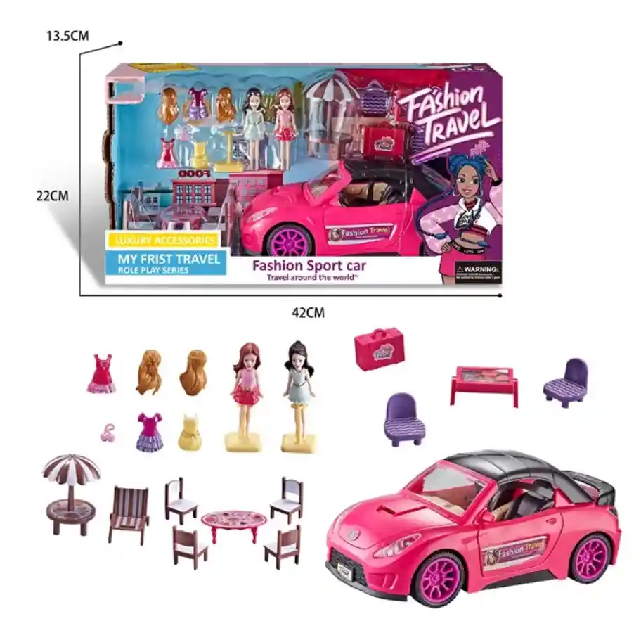 Muñecas Fashion Travel Con Carro Y Accesorios Fucsia