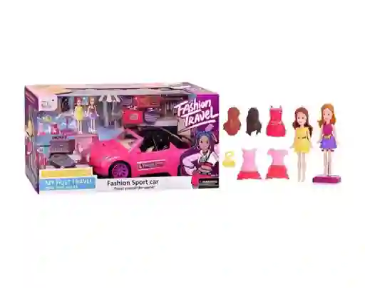 Muñecas Fashion Travel Con Carro Y Accesorios Fucsia
