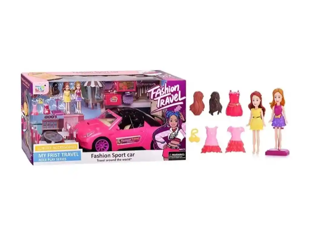 Muñecas Fashion Travel Con Carro Y Accesorios Fucsia