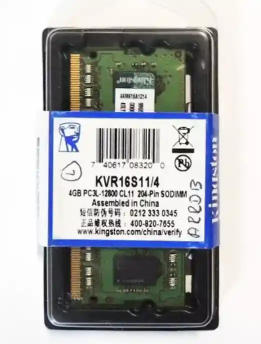 Memoria Ram Ddr3 Pcl 1.5v Para Pc Portatiles 4gb 1 Kingston Kvr16l11/4 Nueva Y Original.