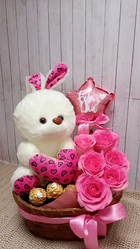 Canasta Oso Y Rosas